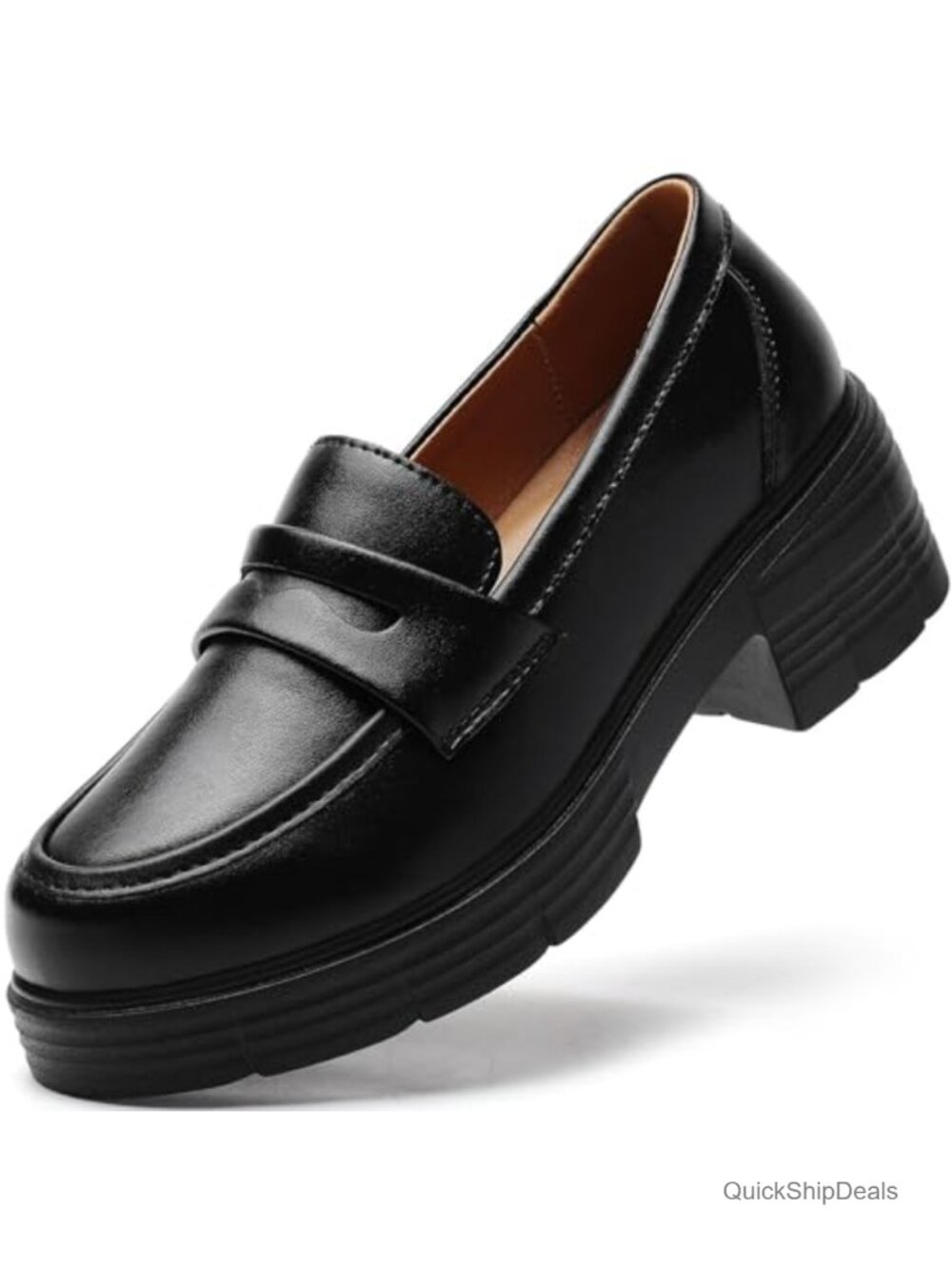 Penny Loafer Slip On Chunky Block Heel Platform Women's Leather Shoes